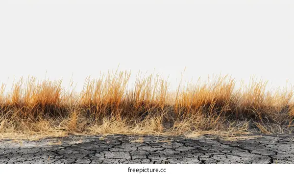 dry grass field and cracked earth