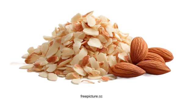 [Transparent Background PNG]Pile of Flaked Almonds with Whole Almonds