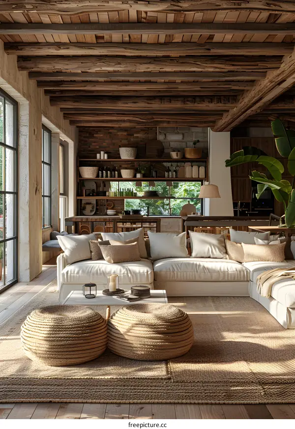 Modern living room with rustic decor