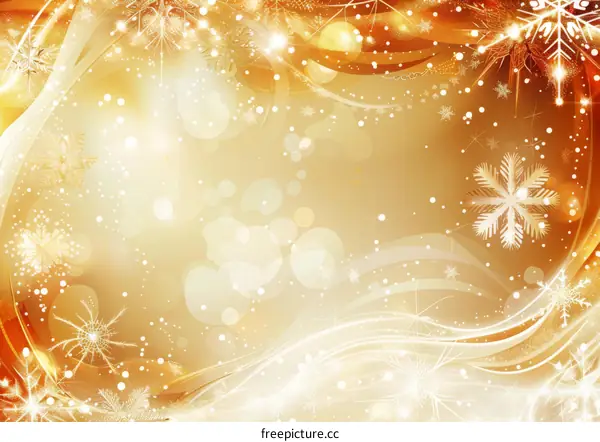 Golden Snowflakes and Stars Sparkling on Winter Background