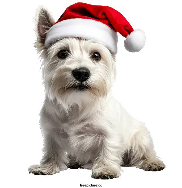 [Transparent Background PNG]White Dog Wearing Christmas Hat
