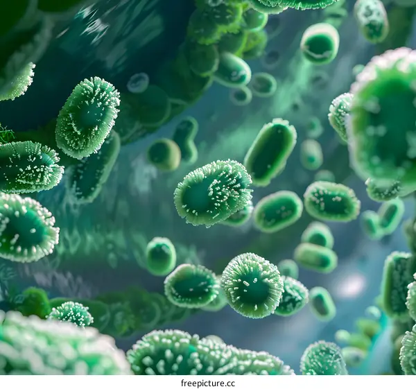 Green Bacteria Under Microscope