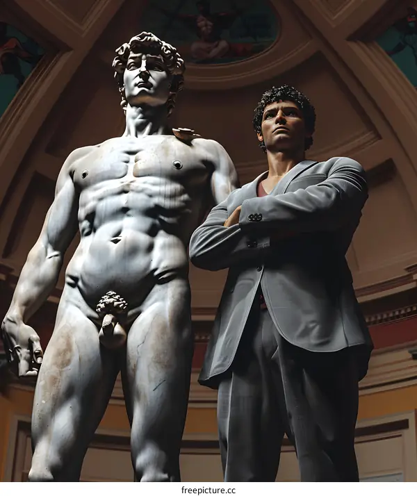 Man Standing Beside David Statue