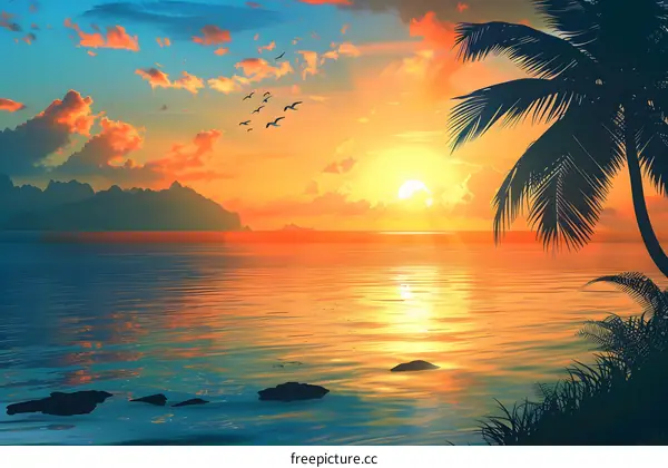 Tropical beach at sunset