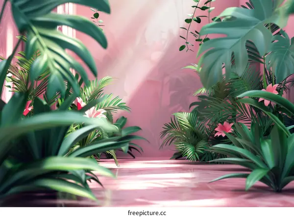 Tropical Flowers and Plants Wall Art: Vibrant Digital Painting