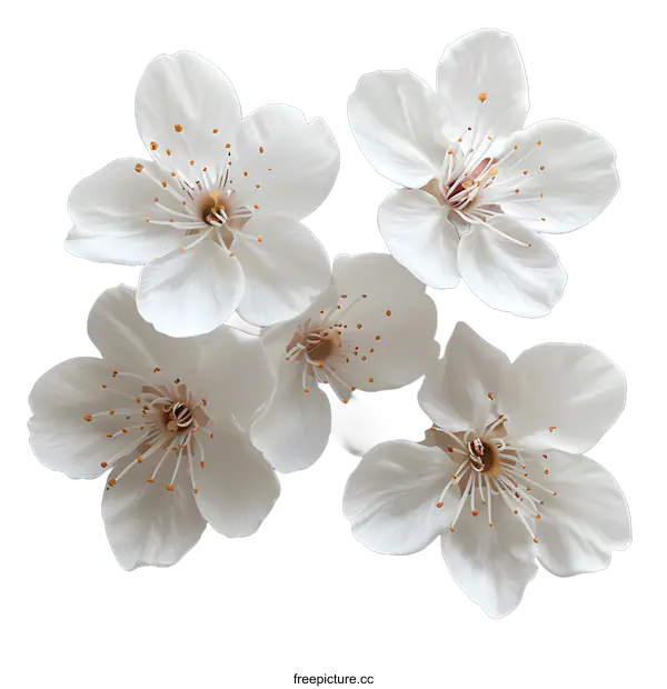 [Transparent Background PNG]Five white flowers on a white background