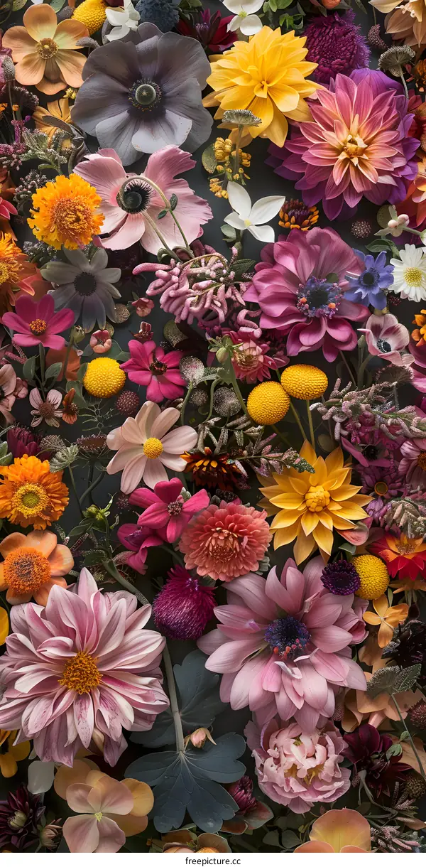 Floral Composition with Colorful Blooms and Greenery