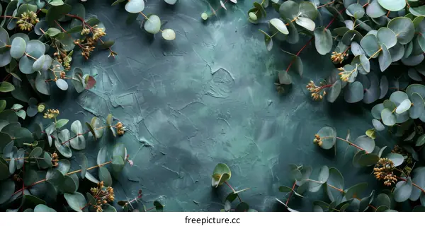 Close-up of eucalyptus leaves on a dark green background