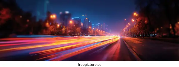 Night City Lights Trails Expressway
