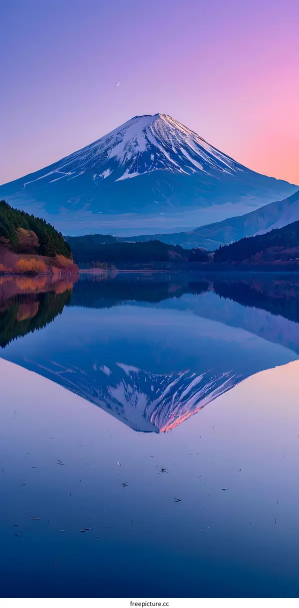 Mount Fuji reflected in a lake