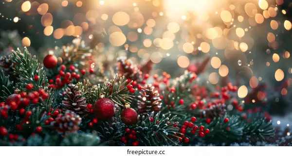 Red Christmas Ornaments and Pine Cones Decoration