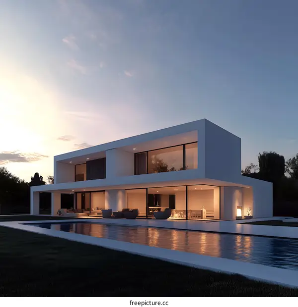 Modern Minimalist Home with Pool and Sunset