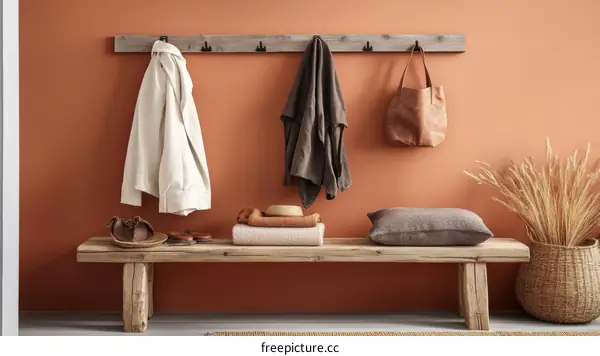 Rustic Entryway Bench with Warm Hues