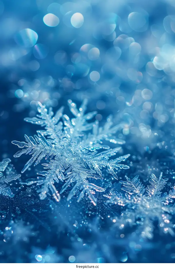 Snowflake on a blue background with bokeh