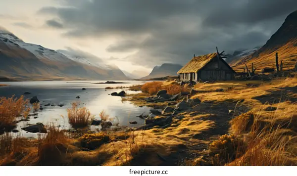 茅草屋 house on a lake in Iceland