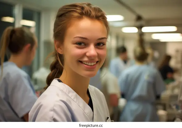 Portrait of a smiling young female nurse in a hospital setting