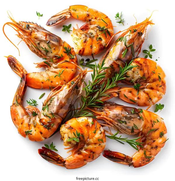Grilled tiger prawns with herbs and spices