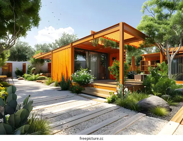 Modern Container Home with Lush Garden