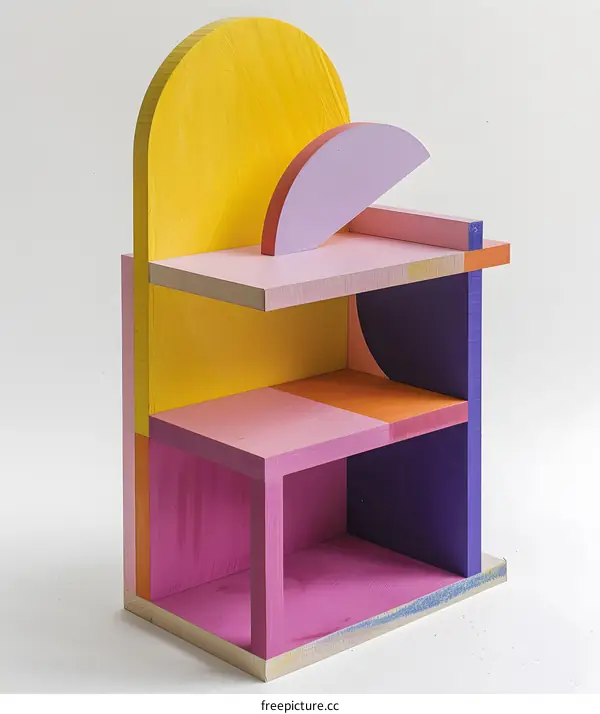 Colorful Wooden Geometric Shelf with Curved Shapes