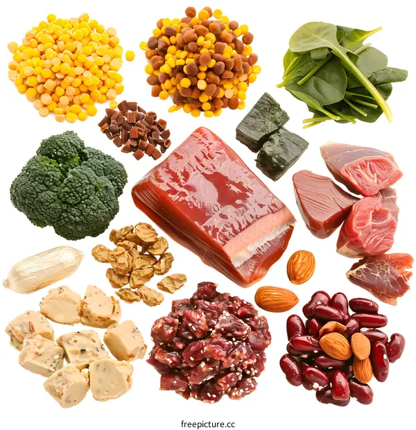 Natural Dog Food Ingredients on White Background