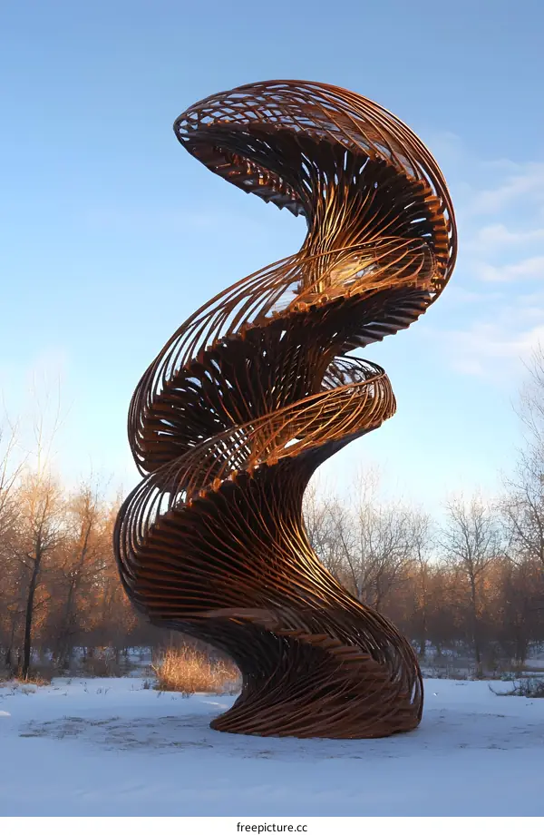 Modern Metal Sculpture In The Snow