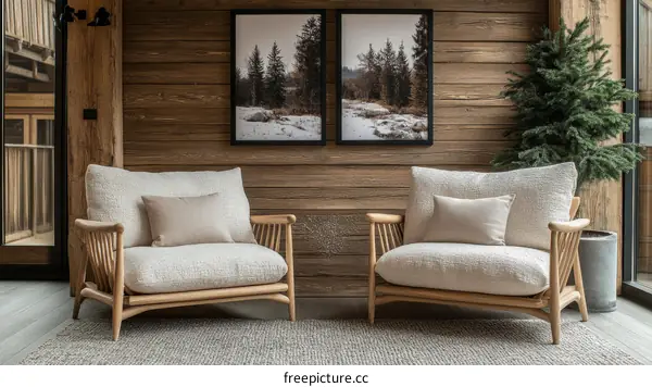 Modern Wooden Armchair in a Cozy Cabin Style Room