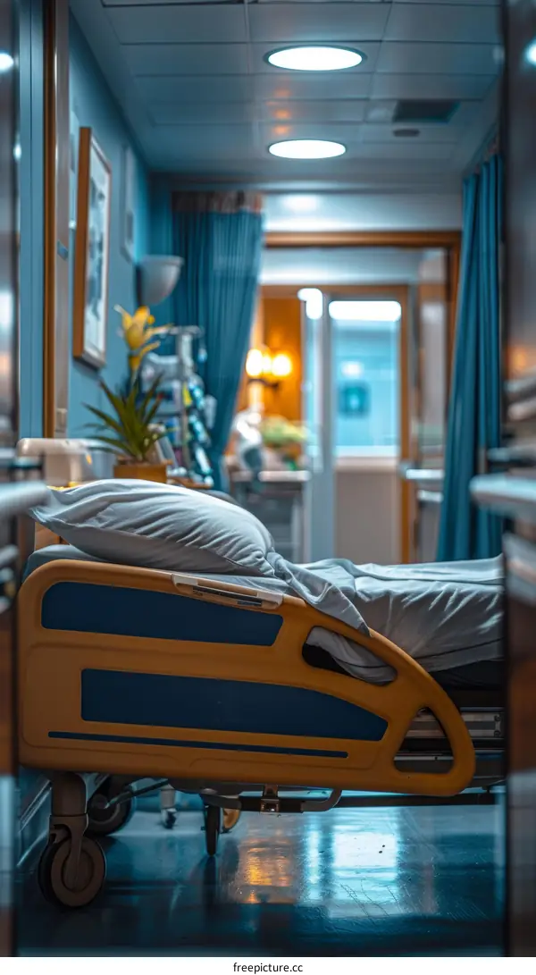 Empty hospital bed in a hospital room