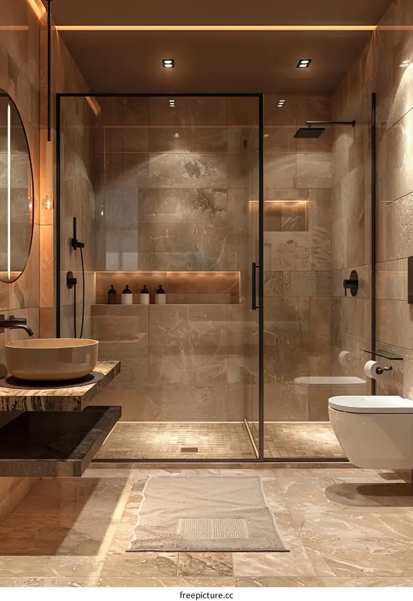 Modern Luxurious Bathroom Design with Glass Shower