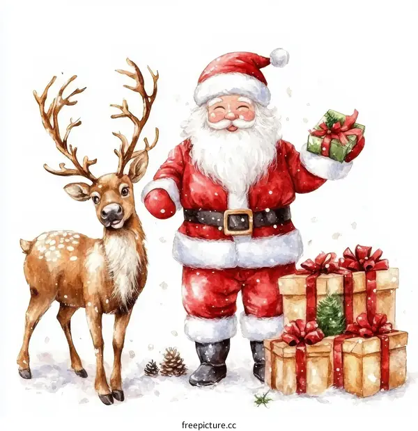 Christmas Santa Claus and Reindeer with Presents