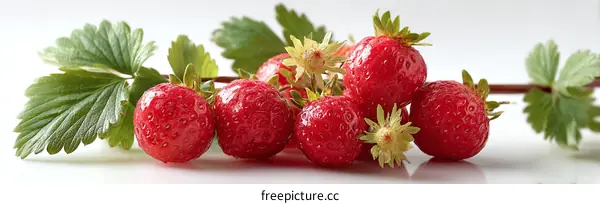 Fresh Strawberries with Leaves Close-up