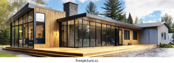 Modern Lakeside Cabin with Large Windows