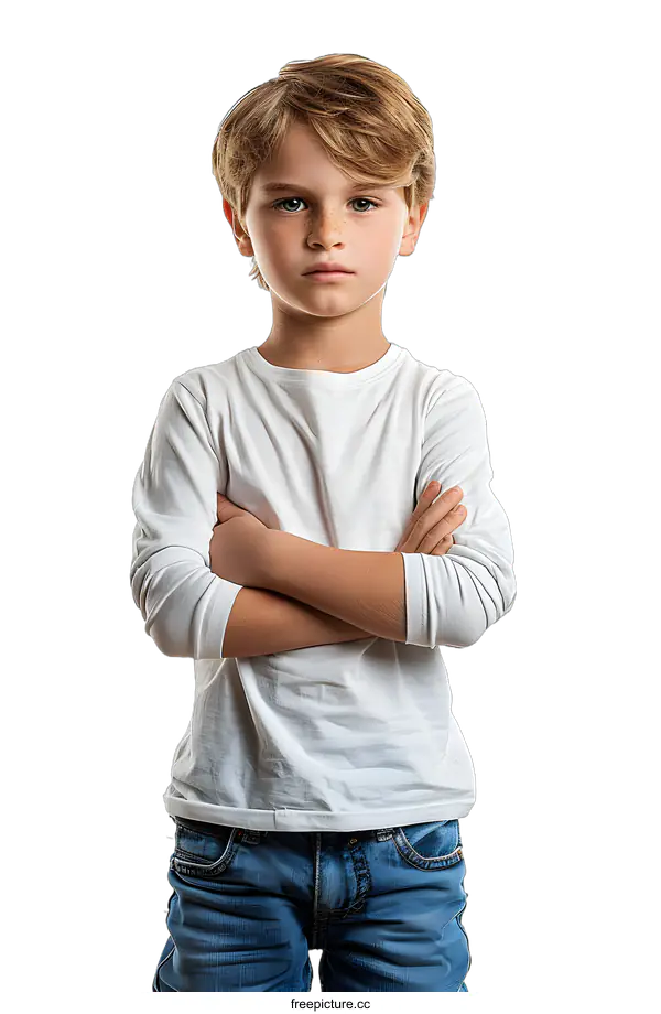 [Transparent Background PNG]Portrait of a boy with crossed arms