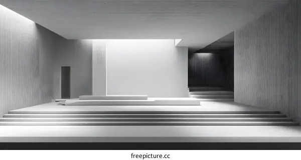 Minimalist Abstract Concrete Interior Design With Stairs and Light