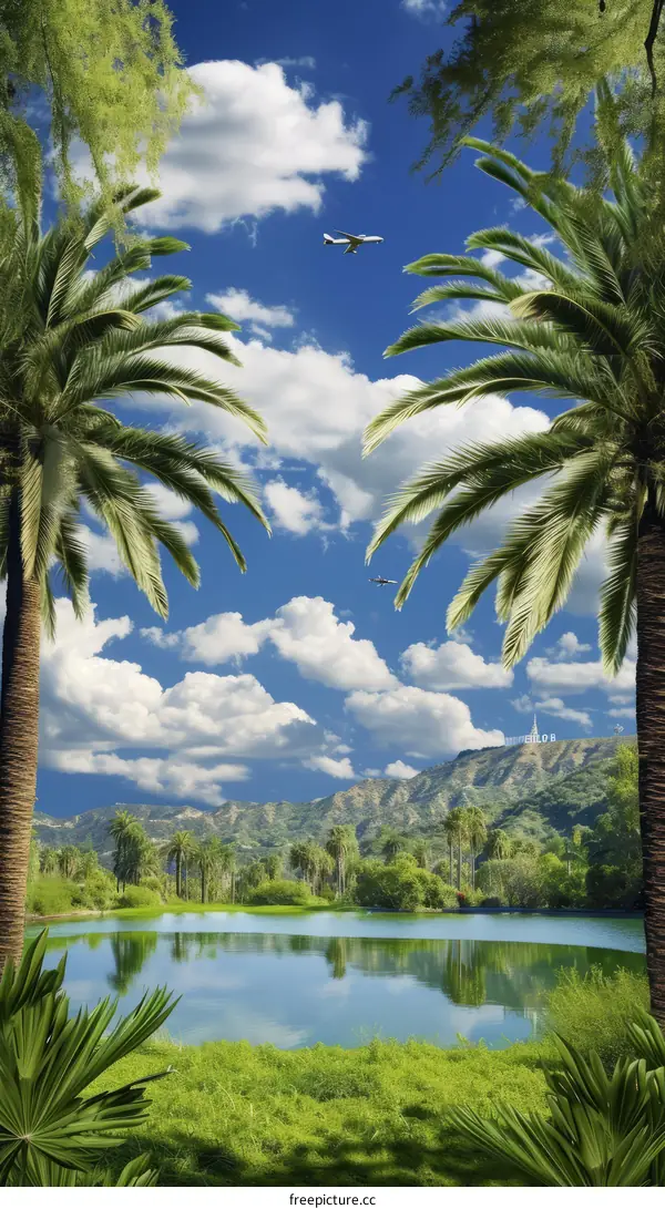 Palm trees and mountains in California