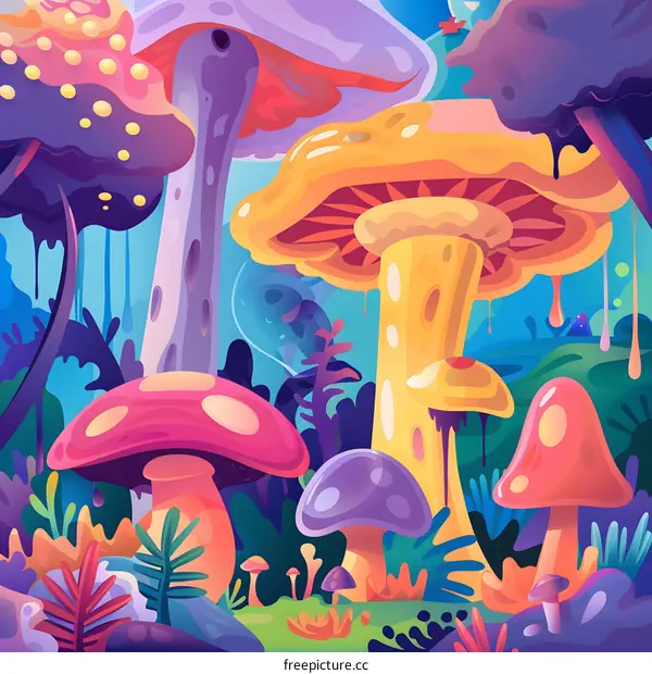 Colorful Fantasy Mushroom Forest Illustration