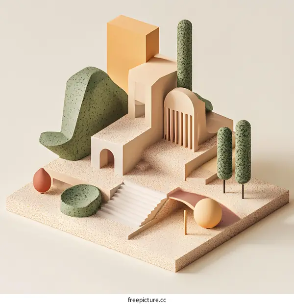 Abstract Minimalist 3D Illustration of a Modern Architectural Landscape