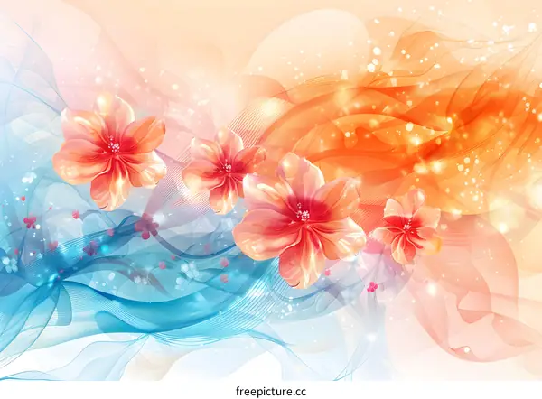 Abstract artistic floral background in orange and blue colors