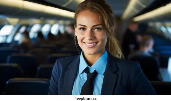 Portrait of a beautiful young stewardess on board a plane