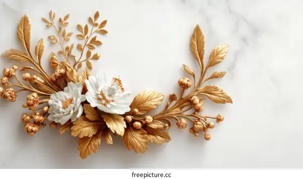 Elegant Gold and White Floral Design on Marble
