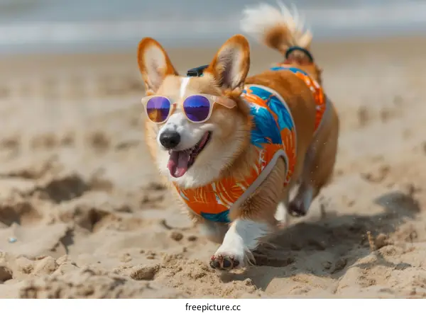 Cute Dog Wearing Sunglasses on the Beach