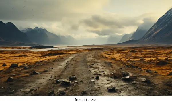 Rocky Road through a Valley of Mountains in the Distance