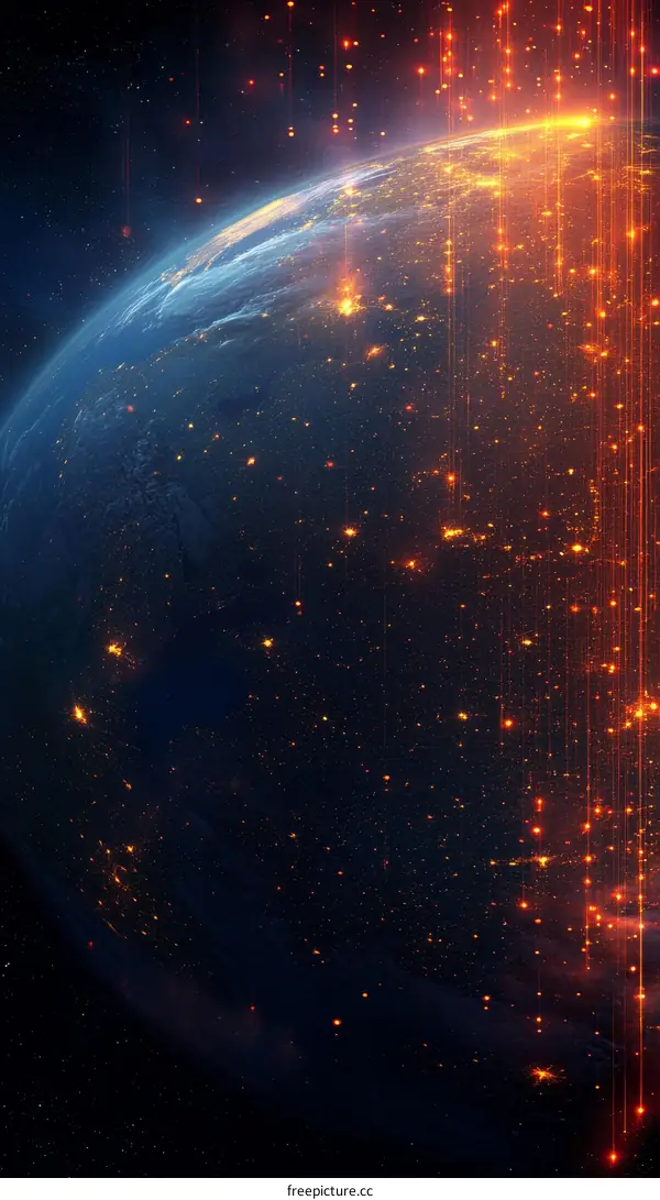 Earth at Night with Digital Network Lines