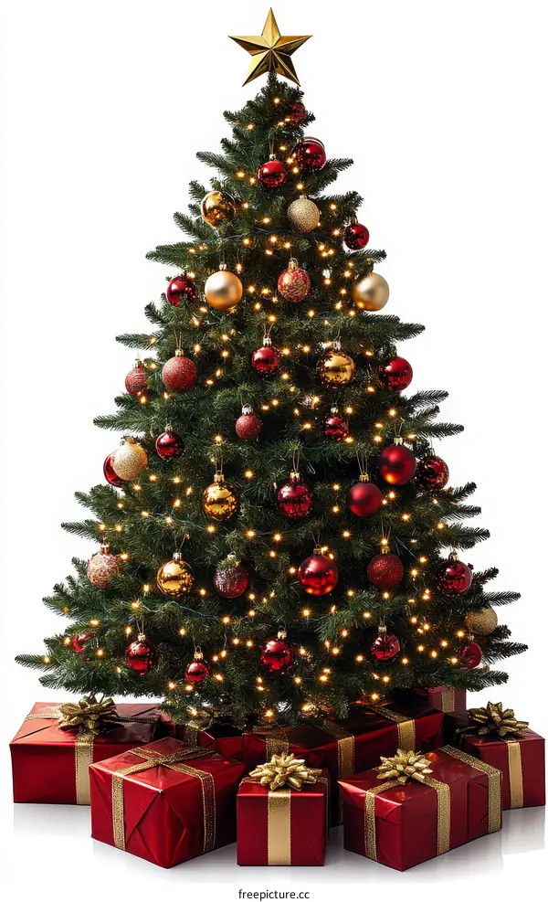 Christmas Tree with Presents Decorated for Holiday