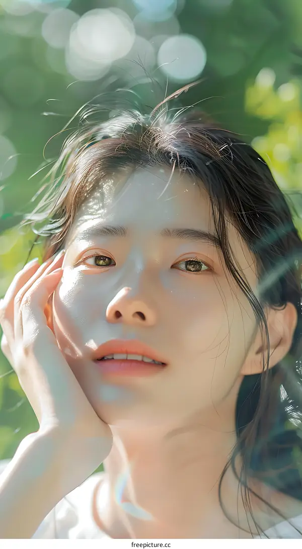 Closeup Portrait of a Young Asian Woman with Brown Eyes and a Smile