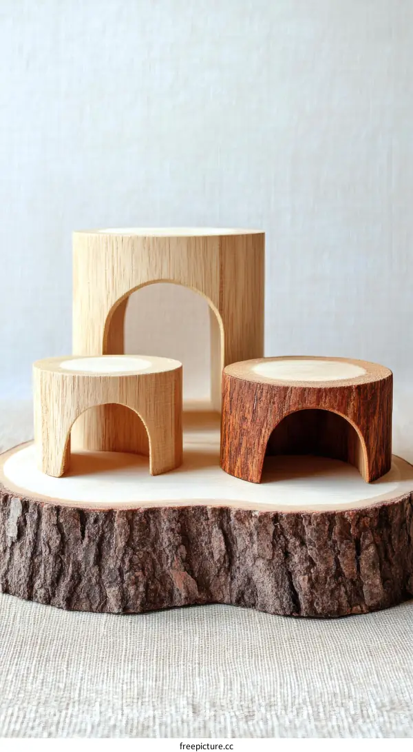 Wooden Play Structures on Tree Stump