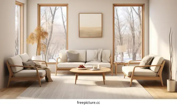 Modern Scandinavian Living Room with Neutral Colors and Natural Light