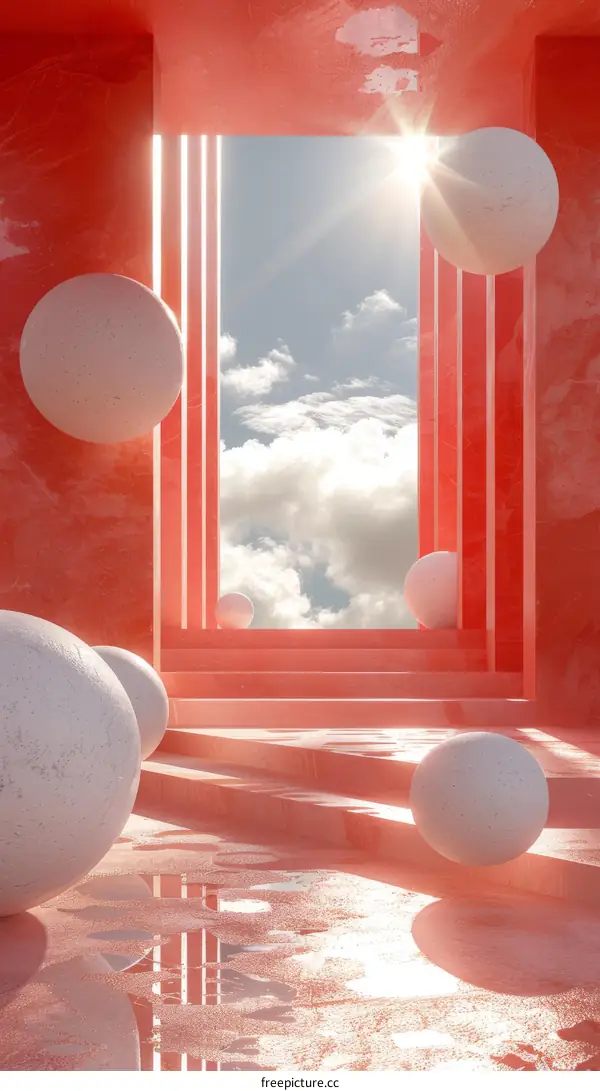 Abstract Interior Design with Pink Architecture and White Spheres