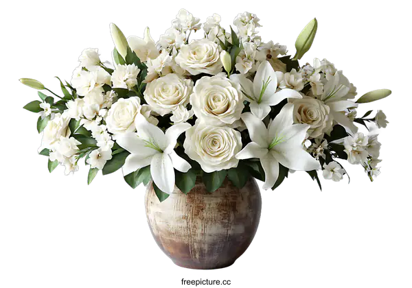 [Transparent Background PNG]Elegant White Floral Arrangement in Vase