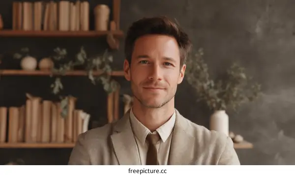 Confident Man in Beige Suit in a Stylish Setting