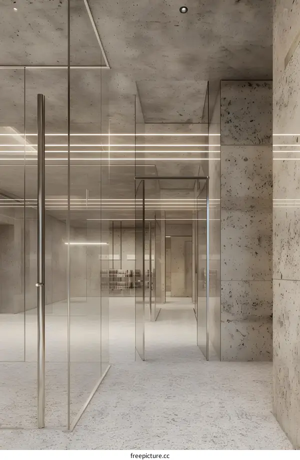 Modern Interior Design with Glass Walls and Concrete Walls